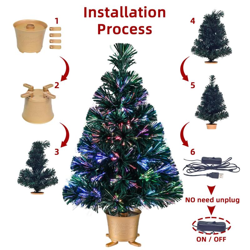 24 Inch LED Light Up Christmas Tree, 1 Count USB Powered Color Changing Desktop Decoration Tree, Festive Decorations for Home Living Room Bedroom