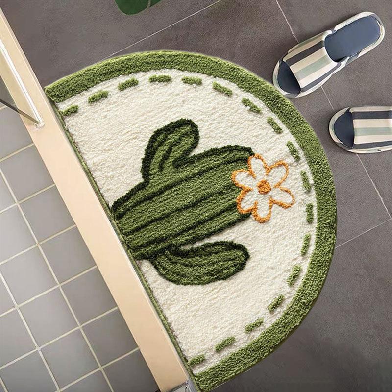 Thickened Semi-Circular Shower Mat - Water Absorbent Non-Slip Bathroom Rug For Doorway Toilet Washroom And Bathroom Entrance - Ensuring Comfort