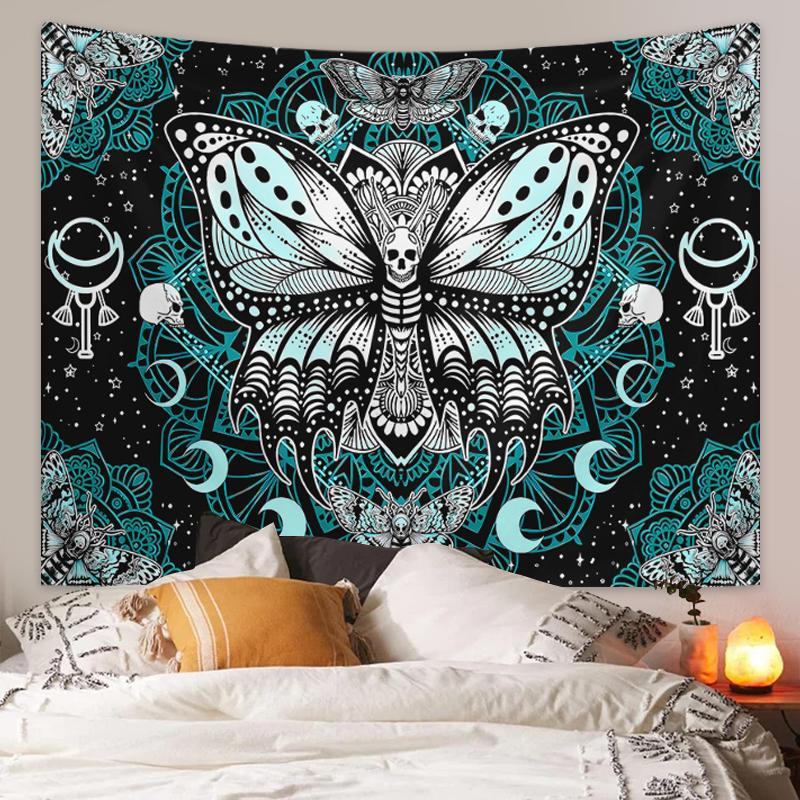 Bohemian Style Butterfly & Moon Print Tapestry, 1 Count Ramadan Decorations Wall Hanging Decor for Living Room Bedroom Office Decoration, Home Decor