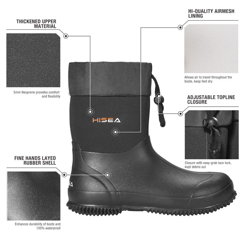 HISEA Men's Rain Boots Garden Boots Waterproof Neoprene Rubber Boots Men Women Adjustable Ankle Height Insulated Mud Boots Garden Shoes