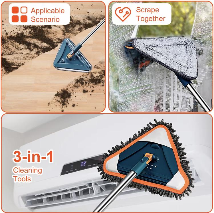 Spinning 360° Head Long Handle Wall Cleaner Adjustable Length Wall Mop Floor Wall Washing Cleaning Tool  for Walls Dust Ceiling Baseboard Floors, 6 Replacement Microfiber Chenille Pads, Usable Practicable Easy Use Family Need Durability Sturdy