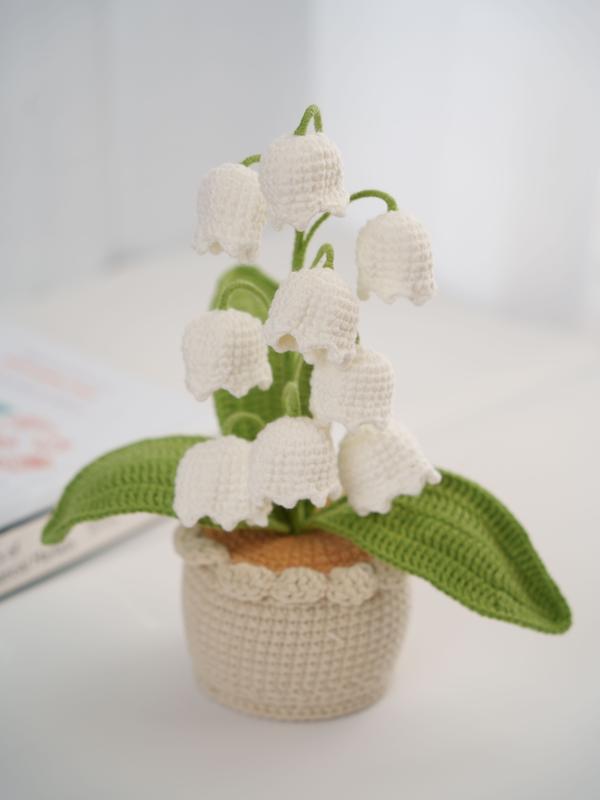 Crochet lily of the valley potted plant, Artificial potted flower, Decorative flower for living room bedroom, Home decor, Birthday gift home decor