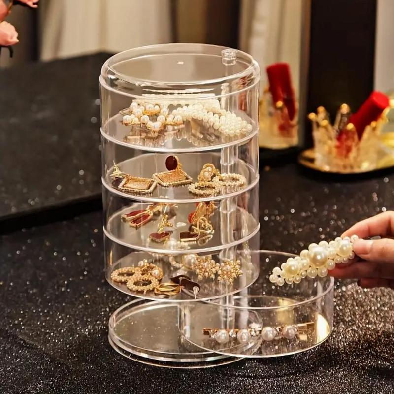 5-layer Jewelry Storage Box without Jewelry, 1 Count Clear Rotatable Jewelry Organizer, Jewelry Storage Box for Earrings Necklace Bracelet