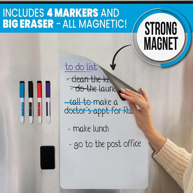 Cinch 17x11 Stain-Resistant Fridge Whiteboard with 4 Markers and Eraser - Magnetic Dry Erase Board Organizer and Planner for Refrigerator (Plastic)