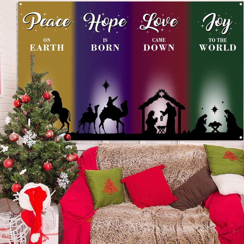 Nativity Christmas Banner Backdrop, Nativity Christmas Church Decorations Christmas Backgrounds for Photography Church Banners with Scripture Nativity Scene Banners Xmas Party Decorations