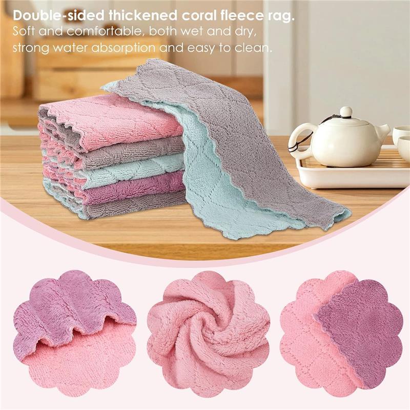 11 Pack Reusable Dishcloths - Super Absorbent Coral Velvet Cleaning Cloths for Kitchen and Bathroom