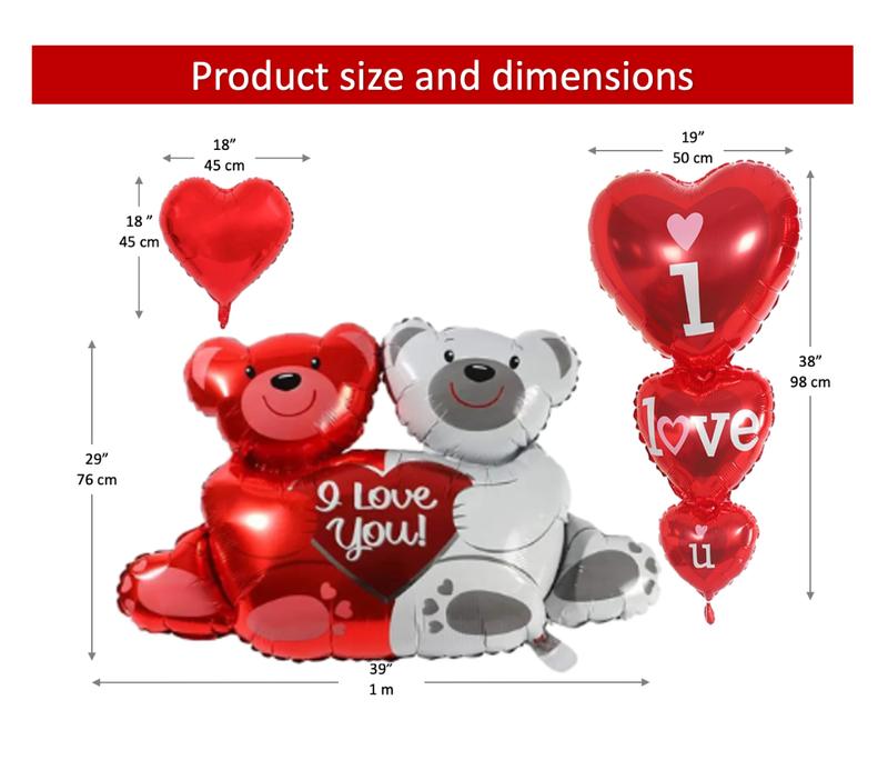 Apintop 'I Love You' Balloon Kit Big Teddy Bear Foil Balloon2 linked I Love You and 12 Heart Foil Balloon 1000 Silk Rose Petals (ready separated)  Suitable with Air or Helium for Romantic Decorations Includes air balloon pump 100 dot glue Gift Set Wedding