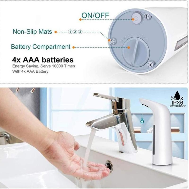 400ML Automatic Infrared Induction Soap Dispenser, Battery Powered Intelligent Sensor Touchless Auto Hand Washing Dispenser, Hand Wash Accessories for Kitchen & Bathroom