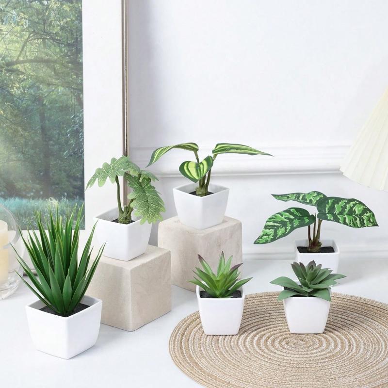 Artificial Potted Plant, 6 Counts Mini Fake Potted Plant, Decorative Plant for Home Living Room Bedroom Dining Room Garden