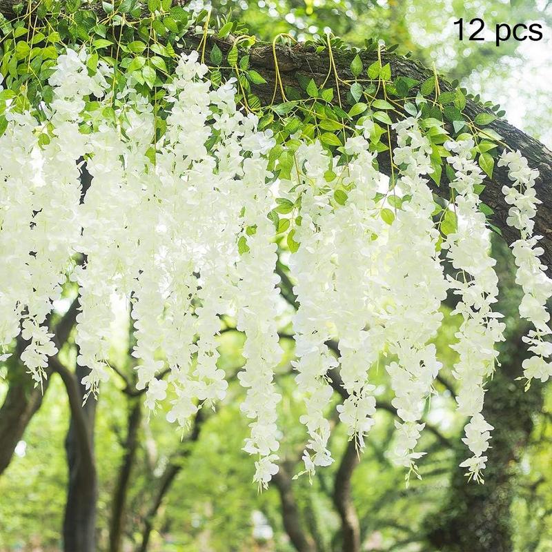 Artificial Wisteria Flower String, 12pcs Fake Vine Ratta Hanging Flower Garland, Lifelike Romantic Flowers for Wedding Arch Party Garden Home Decor