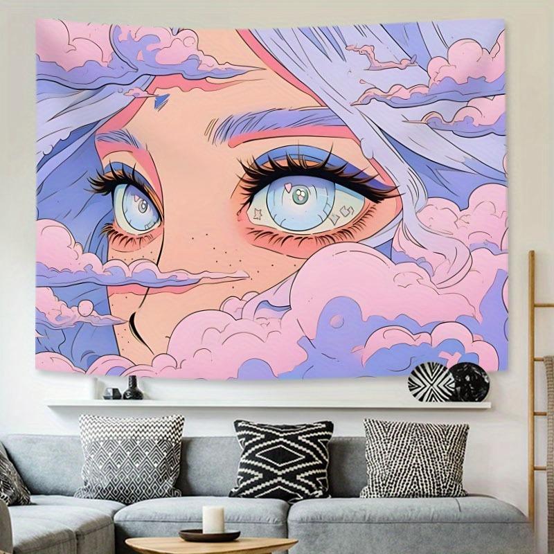 Cloud and Eyes Pattern Tapestry, 1 Count Wall Tapestry with Installation Kit, Wall Art for Home Living Room Bedroom Office Dormitory Decor