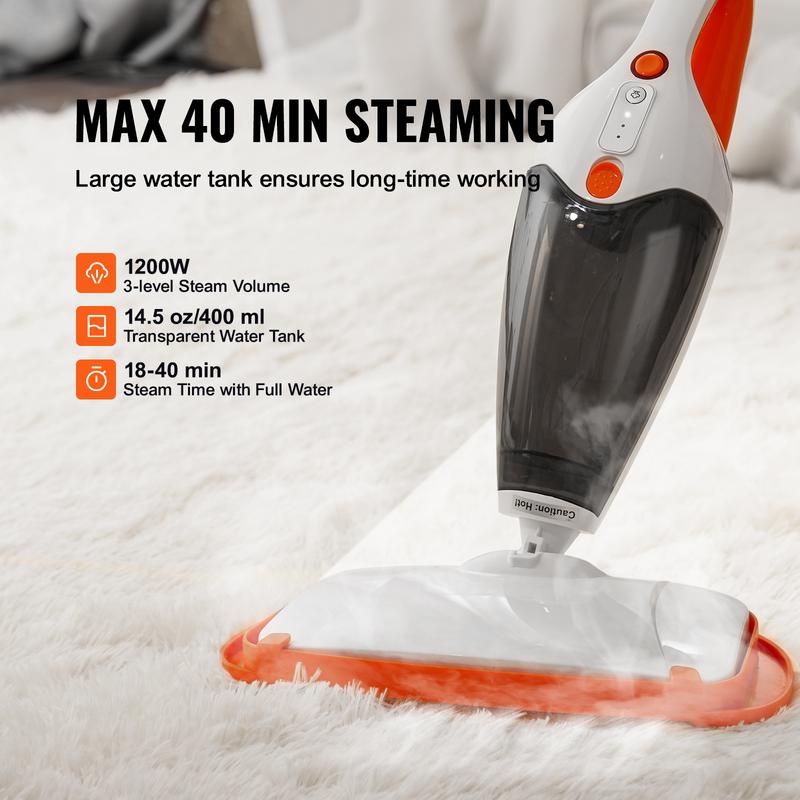 VEVOR Steam Mop, 5-in-1 Hard Wood Floor Cleaner with 4 Replaceable Brush Heads, for Various Hard Floors, Like Ceramic, Granite, Marble, Linoleum, Natural Floor Mop with 2 pcs Machine Washable Pads Cleaning Handheld