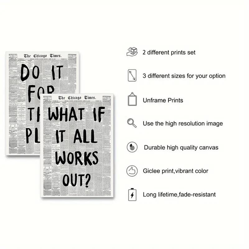 Newspaper Poster, 2 Counts set Do It for The Plot Lettering Unframed Poster, Wall Art for Home Living Room Bedroom Office Decor