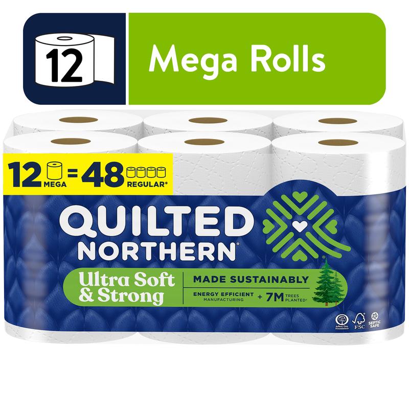 Quilted Northern Ultra Soft & Strong Toilet Paper, 12 Mega Rolls, 2-Ply Tissue - Wipes