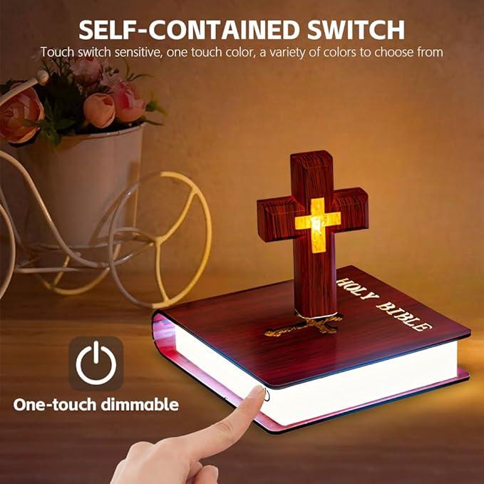 Magnetic Levitating Cross Lamp, Floating Bible Lamp, Color-Changing LED Lights, Perfect for Religious Gifts and Decor Decoration Room, Cross Decoration with Glowing Base Festival Gifts Wedding Ornaments