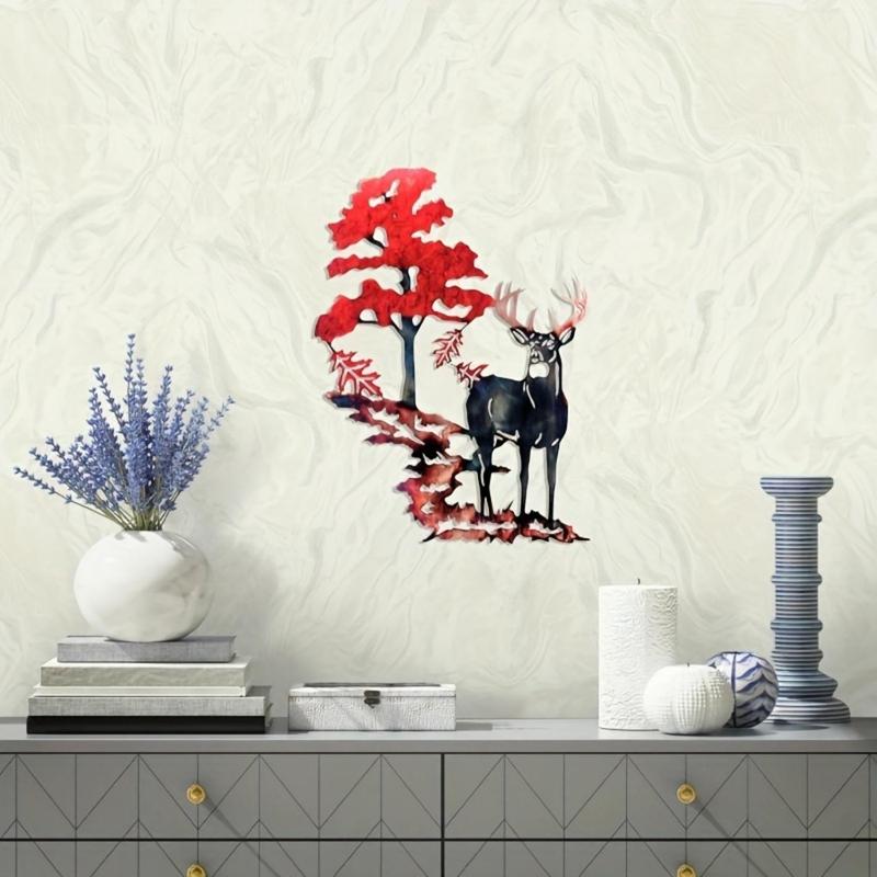 Deer & Tree Pattern Wall Art, 1 Count Creative Wall Decor, Iron Wall Hanging Decor for Home Living Room Bedroom