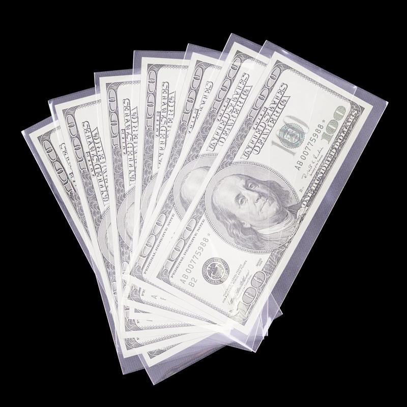 100 Pack Paper Money Holders with Plastic Storage Case, Clear Thicken Paper Money Currency Collection Sleeves Protector OPP Bag