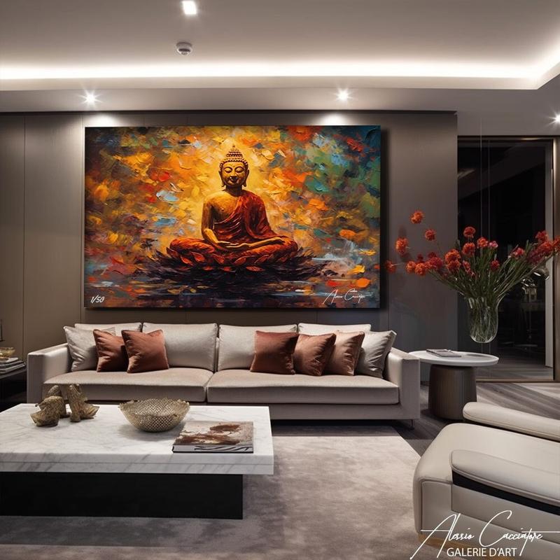 Buddha Canvas Painting, Yoga Artwork, Meditation Art Print, Buddha Wall Art Landscape, Buddhist Wall Decor, Yoga Wall Art Lotus