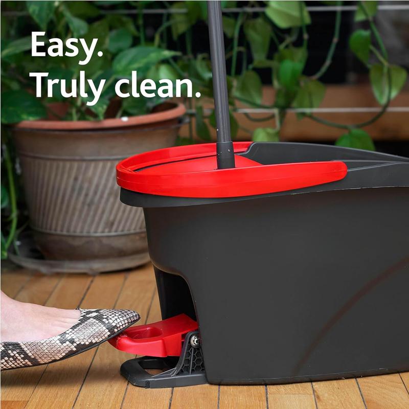 EasyWring Microfiber Spin Mop for Bucket Floor Cleaning, Red and Gray, Standard Size Room