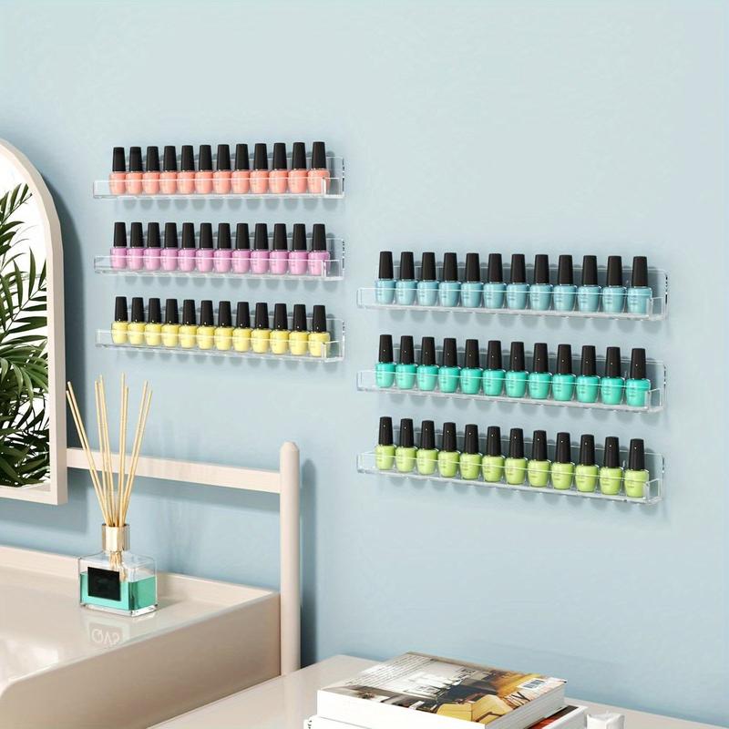 Acrylic Nail Polish Rack Wall Mount - Stylish Nail Polish Organizer for a Clutter-Free, Nail-Polish-Perfect Wall Rack Display - Incl. 6x Separable Shelves & Finger Separator