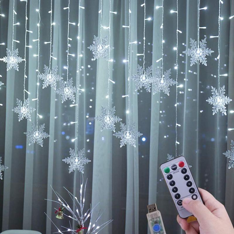 LED Snowflake String Light, USB Powered LED String Light with Remote Control, Decorative Light for Home Party Wedding Festival, Outdoor Holiday Decor