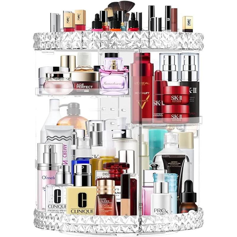 Chrismas gift for families or friends 360 Rotating Makeup Racks Large Capacity Cosmetics Racks Beauty Organizer Clear Cosmetic Storage Display Case with 8 Layers and Detachable Shelves for Bedroom Dresser