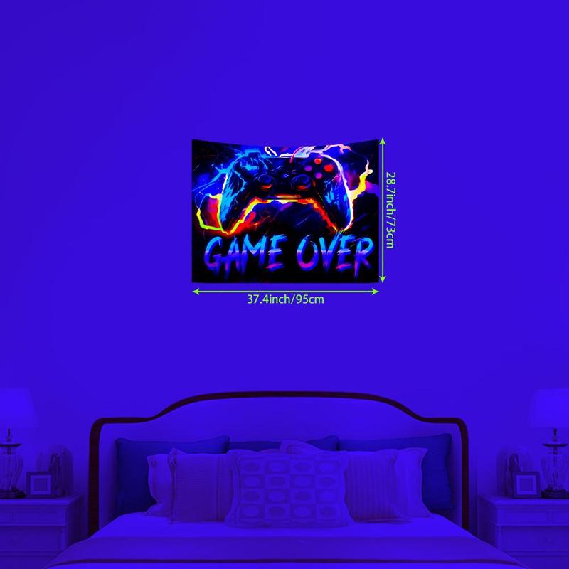 Gamepad & Letter Pattern Tapestry, 1 Count UV Reaction Game Controller Fluorescent Tapestry, Wall Hanging Blanket for Home Bedroom Dormitory