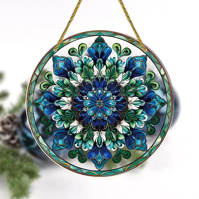 Flower Pattern Hanging Decor, 1 Count Colorful Glass Window Hanging Ornament, Wall Decor for Home Living Room Bedroom Garden Patio