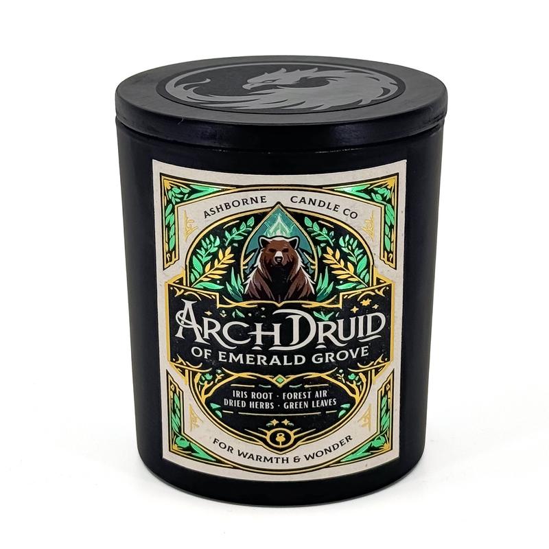 Archdruid of Emerald Grove - 8oz Scented Candle - Iris Root, Forest Air, Dried Herbs, Green Leaves - Natural Coconut Wax - 35 h Burn Time - Premium Foil Label