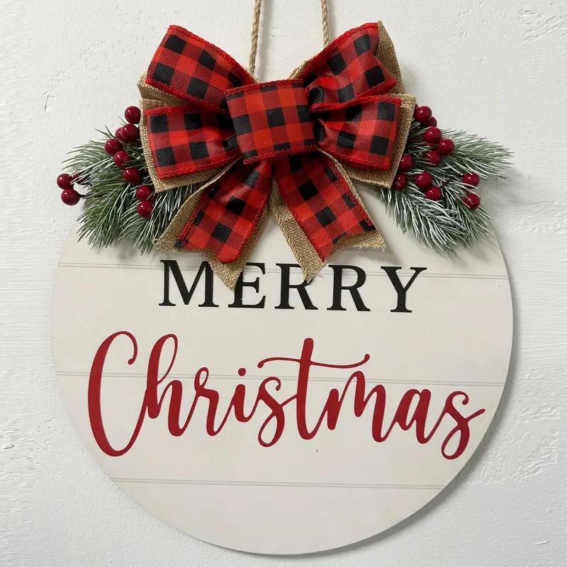 Christmas Themed Hanging Sign, Artificial Woven Merry Christmas Wreath, Front Door Decoration, Outdoor Decoration, Corridor Decoration