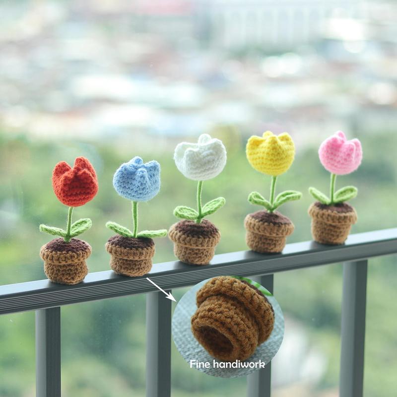 Crochet Flower Pot, 1 Count Cute Mini Crochet Flower Pot Ornament, Creative Flower for Home Decor, Desktop Decoration for Living Room Bedroom Office