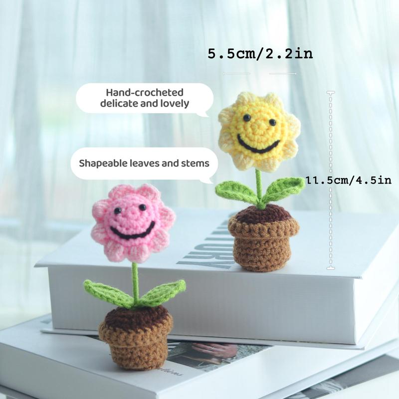 Crochet Flower Pot, 1 Count Cute Mini Crochet Flower Pot Ornament, Creative Flower for Home Decor, Desktop Decoration for Living Room Bedroom Office