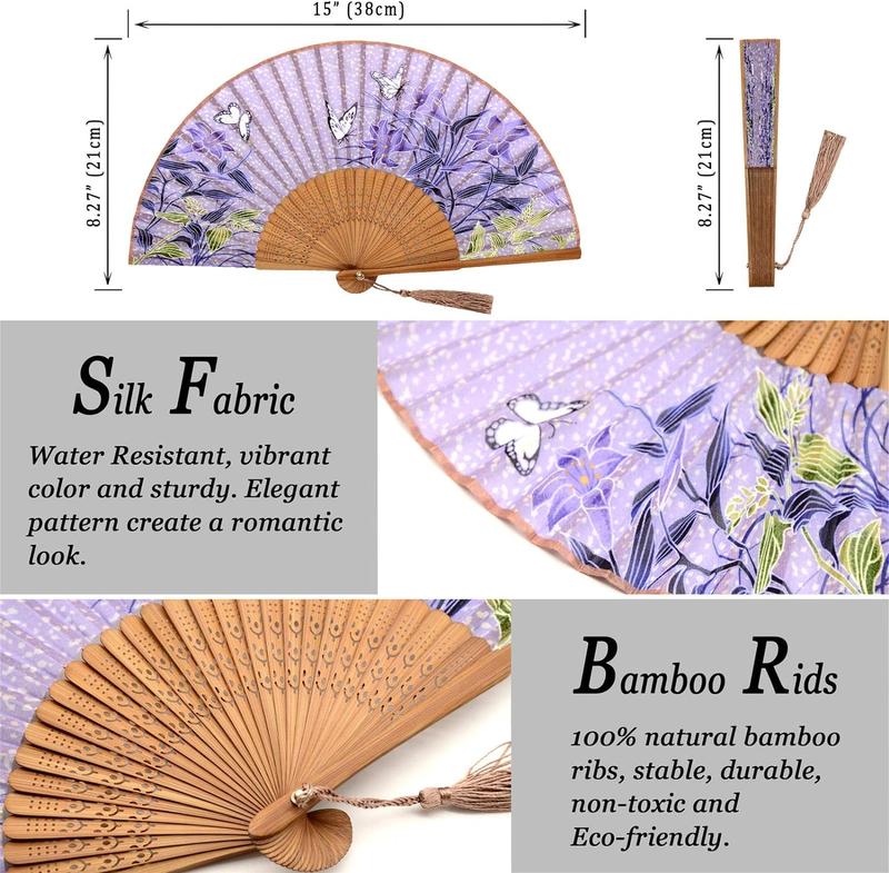 Small Folding Hand Fan - Chinese Japanese Vintage Bamboo Silk Fans - for Dance, Performance, Decoration, Wedding, Party，Gift （Lily-wzs）