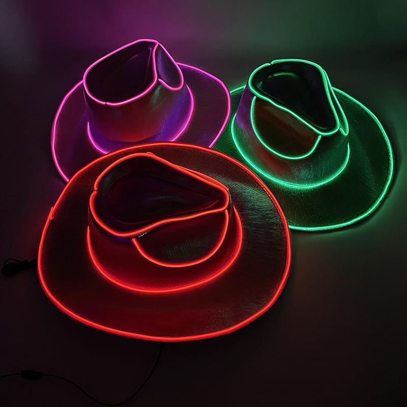 Disco Luminous Led Bride Cowgirl Hat Glowing Light Bar Cap Bachelorette Party Supplies Flashing Neon Western Cowboy Hat