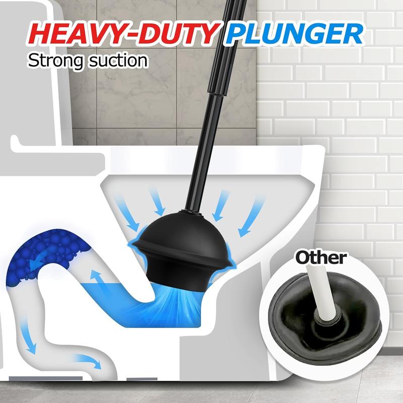 Toilet Plunger and Brush Set，Extended Handle Plunger，Toilet Bowl Brush