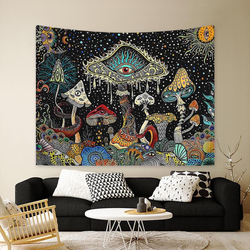 Festival Adornment, 1 Count Fantasy Marine Creature Tapestry, Octopus Mushroom Sun & Moon Pattern Abstract Tapestry, Summer Wall Hanging Decor for Home