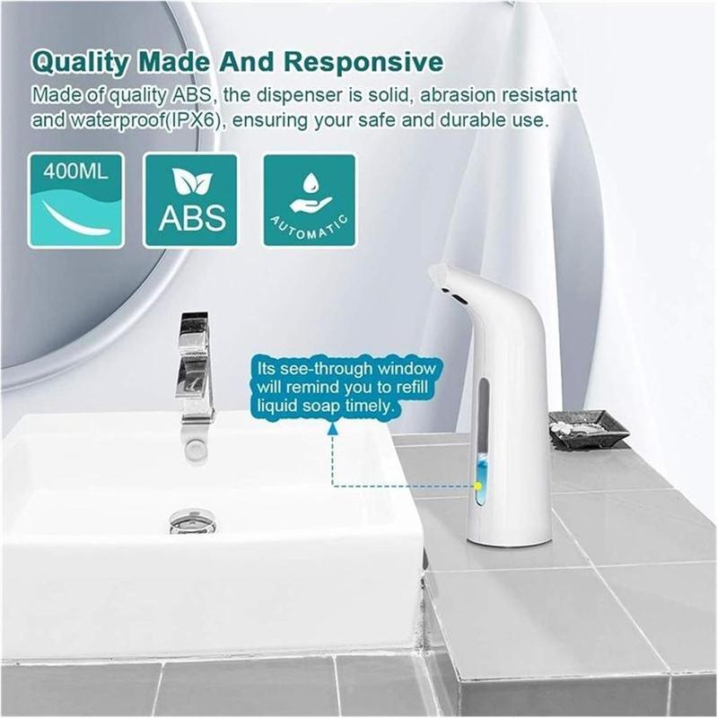 400ML Automatic Infrared Induction Soap Dispenser, Battery Powered Intelligent Sensor Touchless Auto Hand Washing Dispenser, Hand Wash Accessories for Kitchen & Bathroom