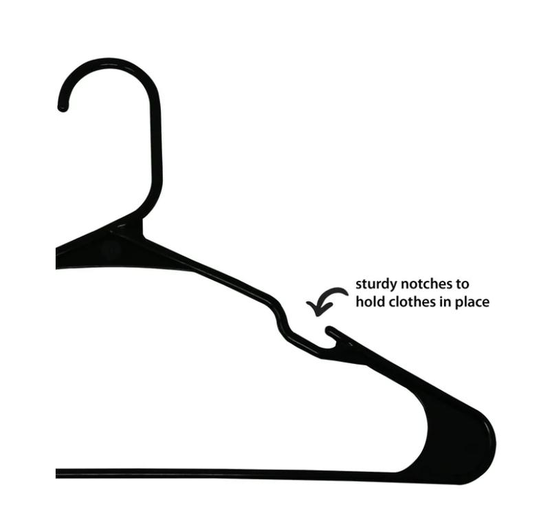 Plastic Notched Adult Hangers for Any Clothing Type, Rich Black 50 Count Organiser Hanging