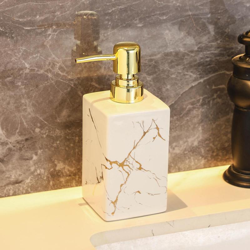 Marble Pattern Soap Dispenser, 1 Count Press Type Soap Dispenser, Bathroom Supplies for Home Hotel Salon Dormitory