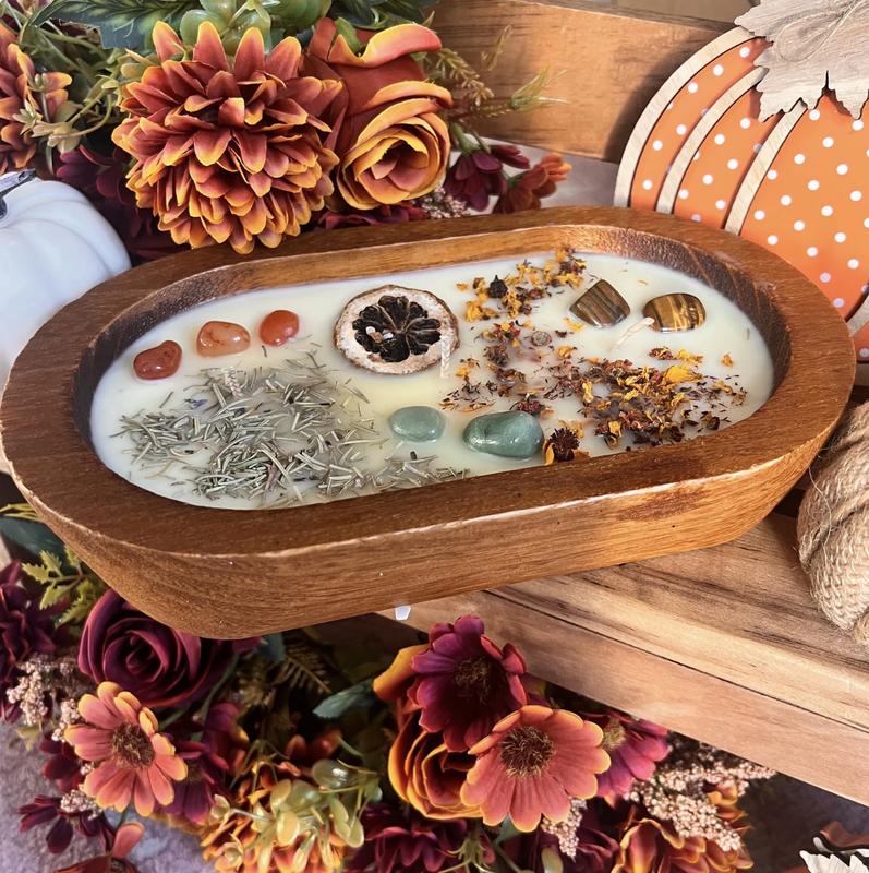 The Moon Heart Fall Dough bowl candle - large and farmhouse style with crystals Decor Light Fragrance Wood