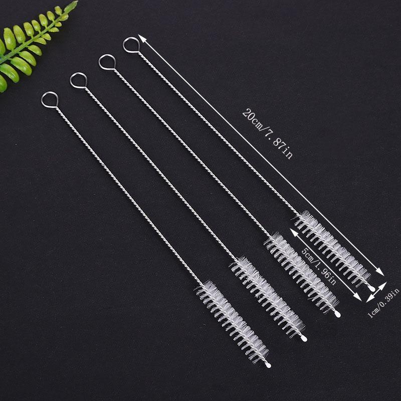 10pcs Long Handle Straw Brush, Stainless Steel Flexible Reusable Straw Cleaning Brush