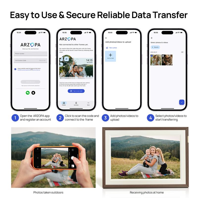 ARZOPA Frameo Digital Picture Frame 10.1 Inch Smart WiFi Digital Photo Frame 32GB with 1280x800 IPS Touch Screen, Auto-Rotate and Slideshow, Easy Setup to Share Photos Or Videos from Anywhere Anytime,Perfect Gifts for friends,family,Gift ideas Home Decor