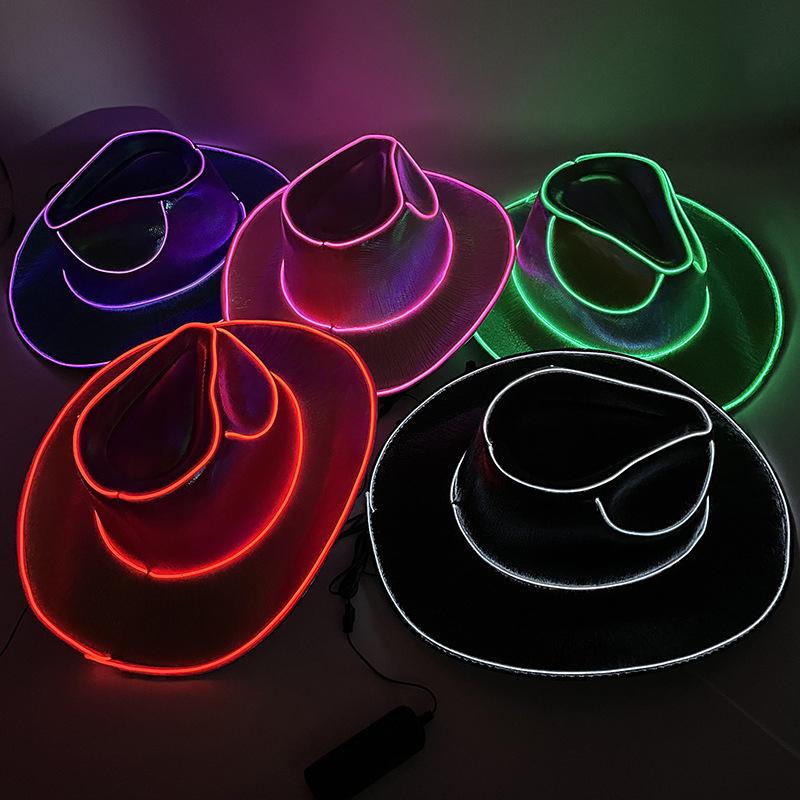 Disco Luminous Led Bride Cowgirl Hat Glowing Light Bar Cap Bachelorette Party Supplies Flashing Neon Western Cowboy Hat