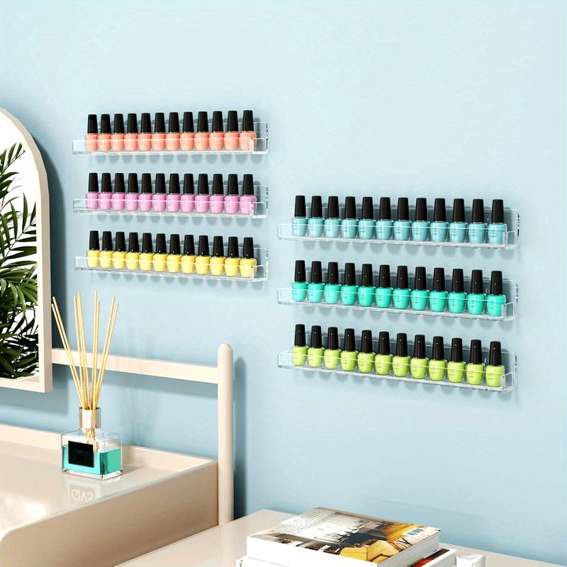 Acrylic Nail Polish Rack Wall Mount - Stylish Nail Polish Organizer for a Clutter-Free, Nail-Polish-Perfect Wall Rack Display - Incl. 6x Separable Shelves & Finger Separator