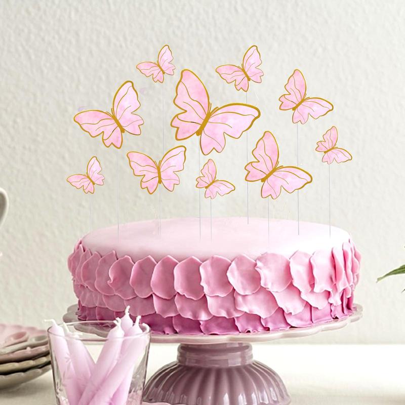 Butterfly Themed Cake Decorations Set, 1 Set Butterfly Design Cake Topper, Happy Birthday Cake Decoration, Party Decoration Supplies