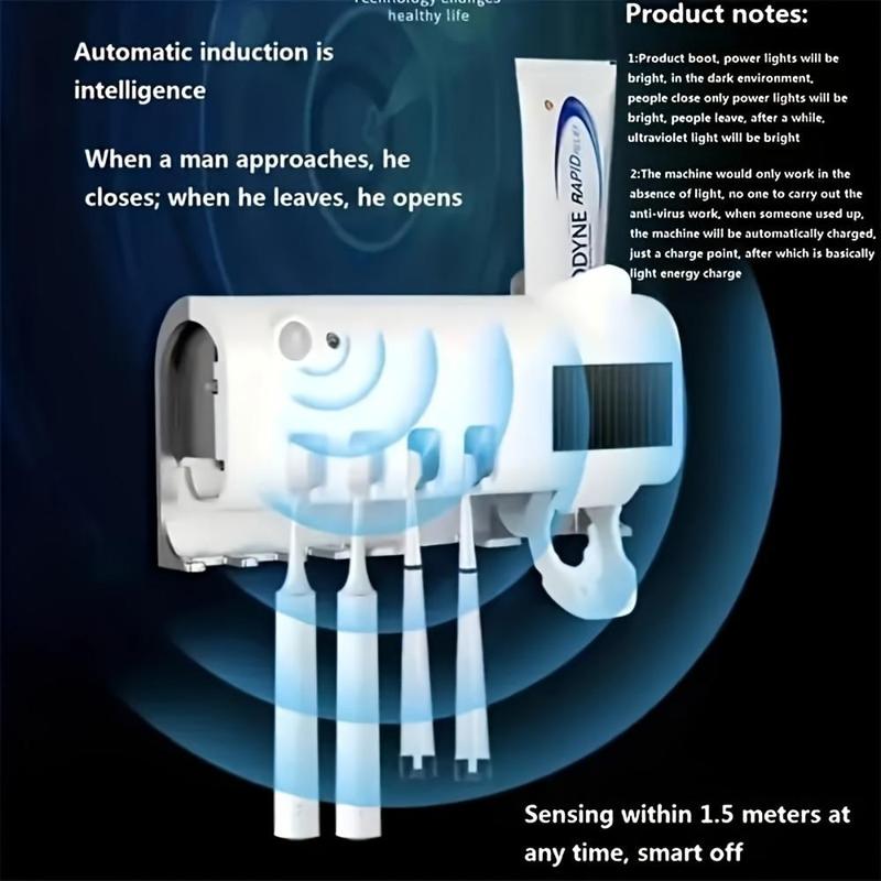 Wall Mounted Smart Toothbrush Holder, Rechargeable Smart Toothbrush Disinfector, Automatic Squeeze Toothpaste Dispenser, Bathroom Supplies