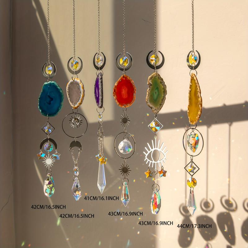 6 PCs Catcher, Sun Catcher Indoor Window Hanging Sun Catcher with Crystal Light Catcher with Prism and Agate Slices for Indoor Outdoor Home Garden Wedding Decoration