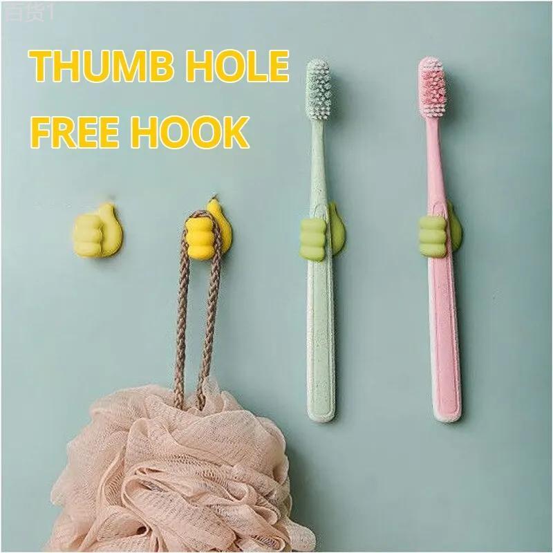 1pc 4pcs Creative Thumb Hooks, Children's Room Decoration Hook, Multi-functional Data Cable Fixed Wire Storage Device, Traceless Strong Adhesive Free-Punching Hooks, Kitchen Bathroom Bedroom Office Accessories, Home Decor Art Supplies Organiser Plastic