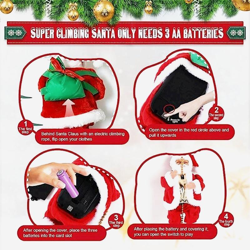 Christmas climbing Santa Claus ornaments, novelty ornaments with music, suitable for family gatherings and festivals, no batteries