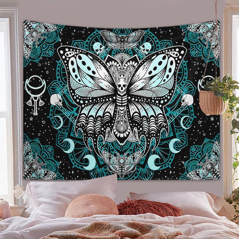 Bohemian Style Butterfly & Moon Print Tapestry, 1 Count Ramadan Decorations Wall Hanging Decor for Living Room Bedroom Office Decoration, Home Decor